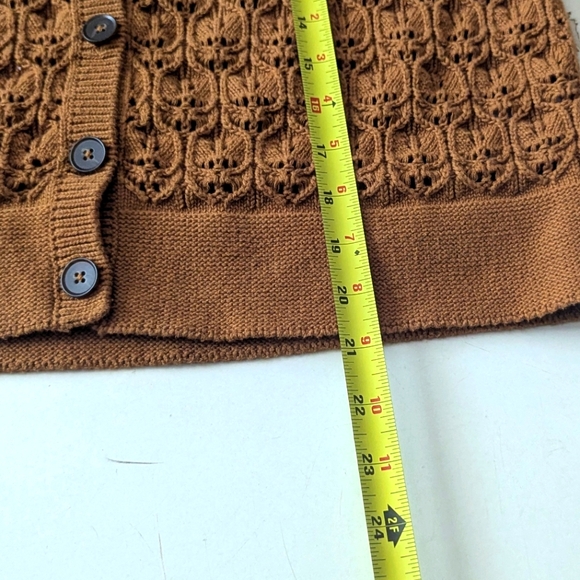 Boden Brown Crochet Cropped Cardigan Women's Sz Medium Short Sleeve Button Front - Picture 8 of 9